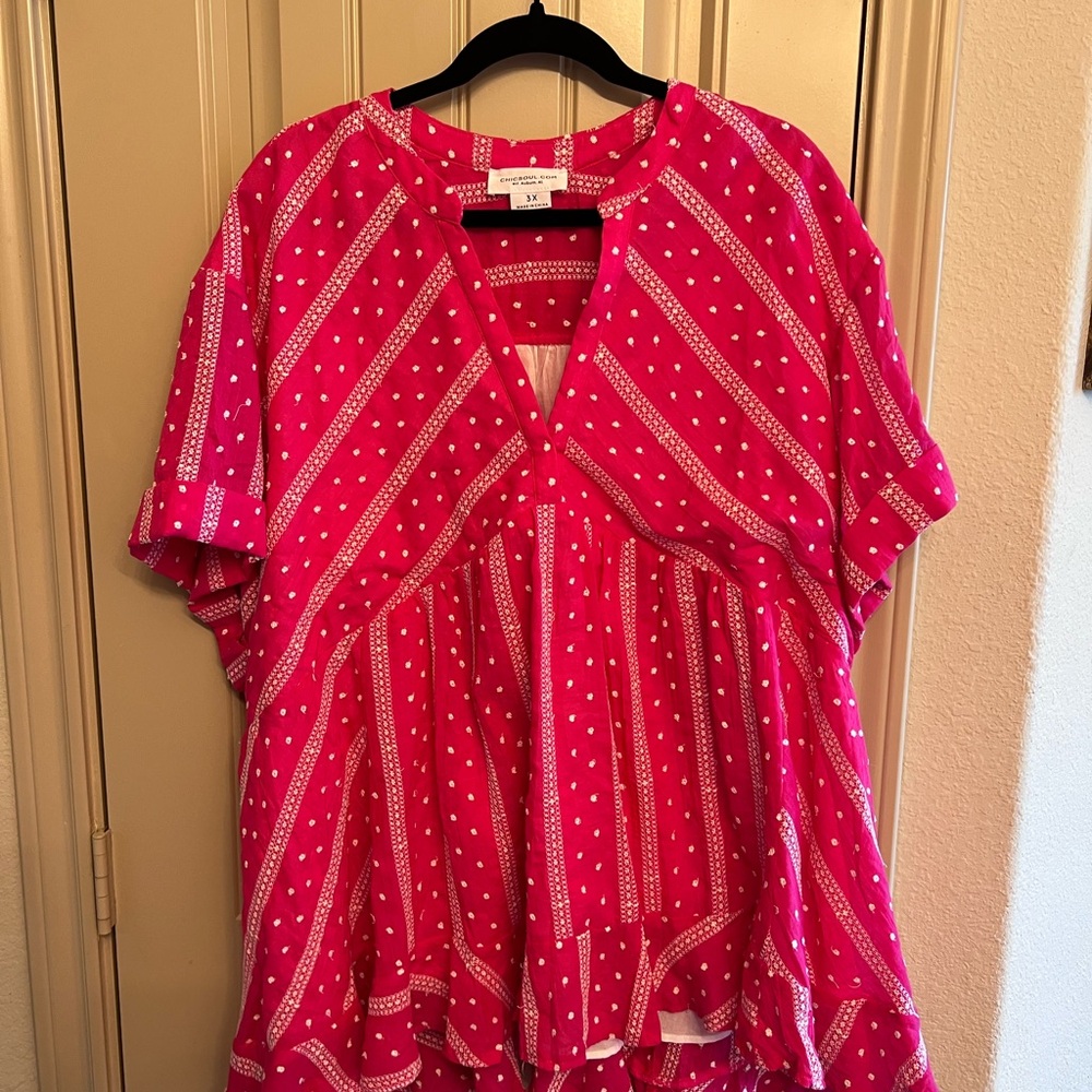 Chic Soul Vibrant Pink Blouse with White Accents